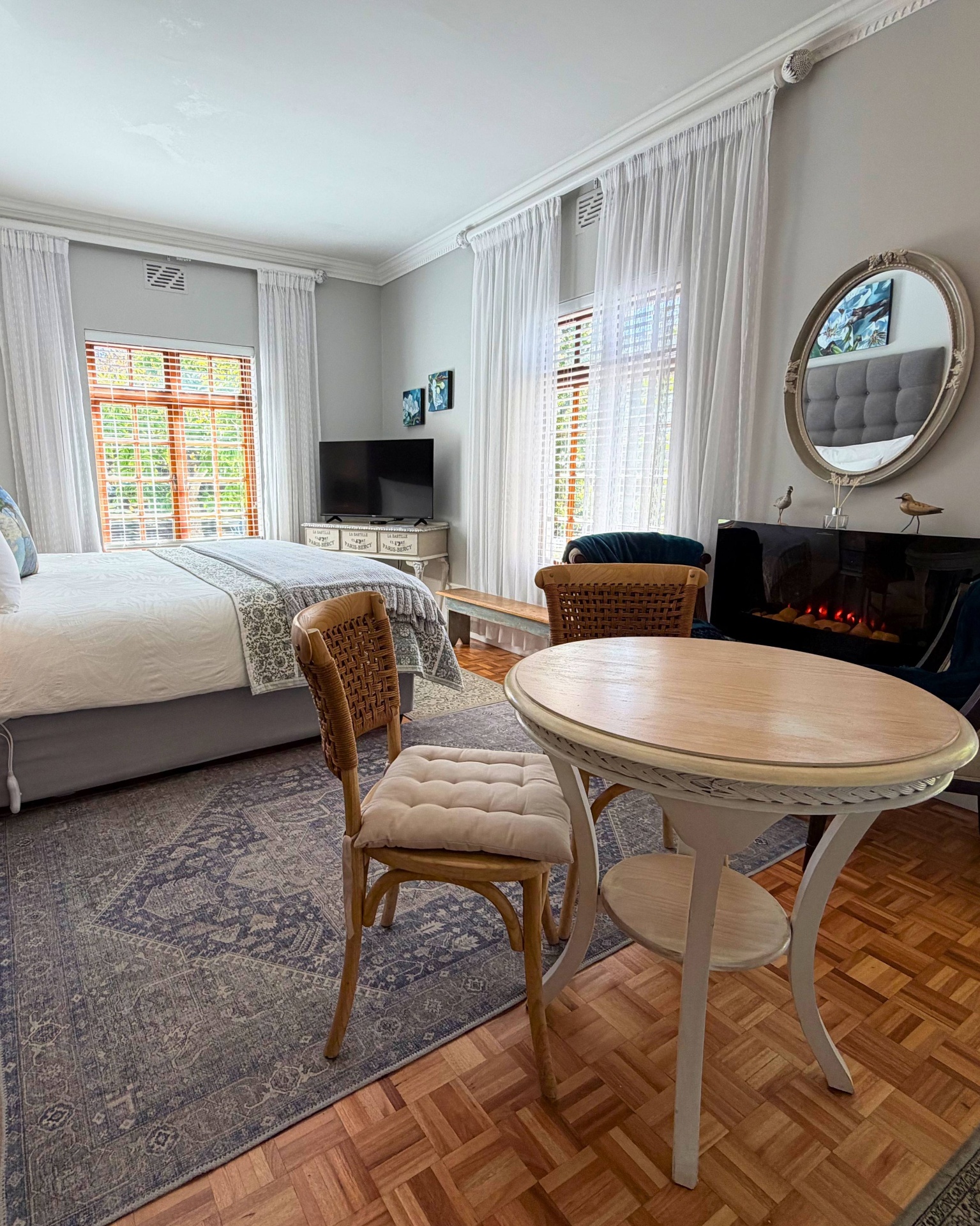 Main room with seating area and fireplace